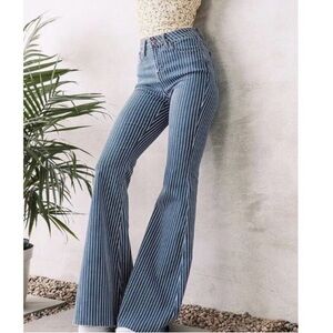 Judy‎ Blue Super Flare Ultra High Rise Jeans Striped Blue Raw Hem Bell 16W Plus